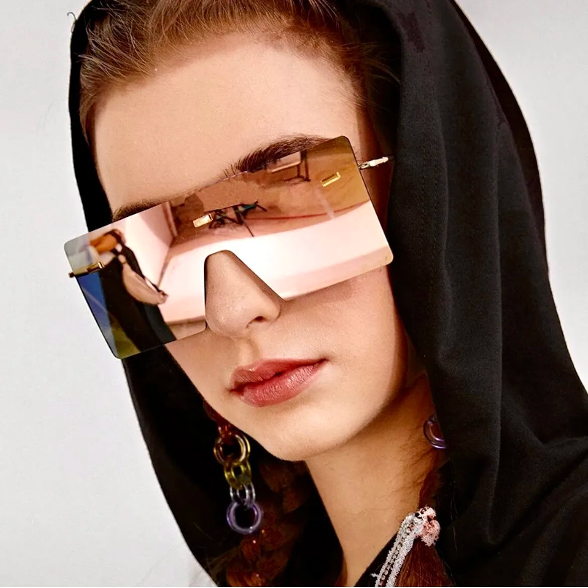2023 Trendy Women Fashion Square Rimless Shades Oversized Sunglasses